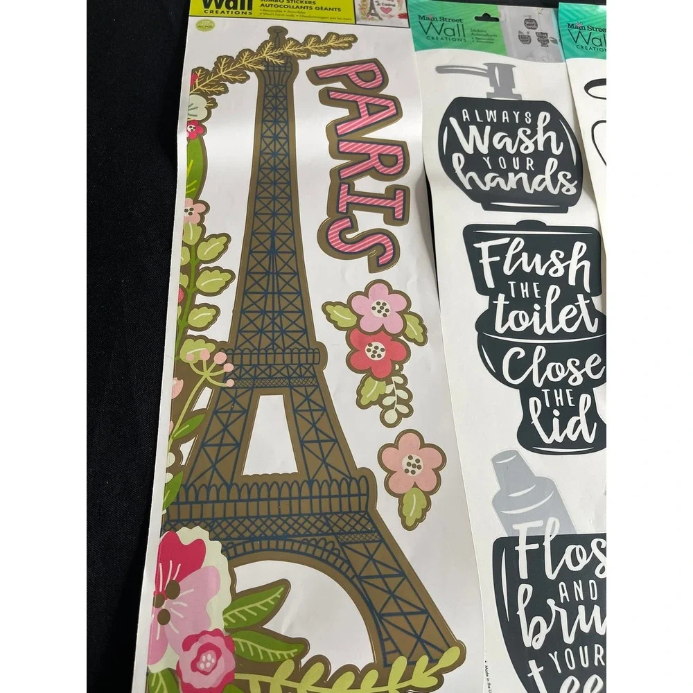 Main Street Wall Creations Jumbo Wall Stickers Eiffel Tower Rose Luke 1:37 4pk